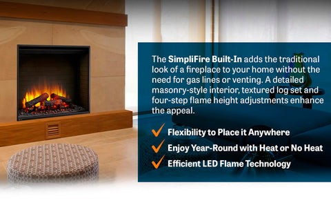 Image of Hearth & Home SimpliFire 30 inch Built-In Electric Firebox Insert | Electric Fireplace | SF-BI30-EB | Electric Fireplaces Depot