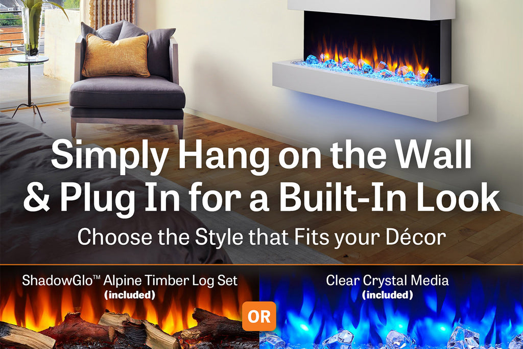 Hearth & Home SimpliFire Format 43-inch Floating Mantel Wall Mount Electric Fireplace in White SF-FM43-WH