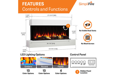 Image of Hearth & Home SimpliFire Format 43-inch Floating Mantel Wall Mount Electric Fireplace in White SF-FM43-WH