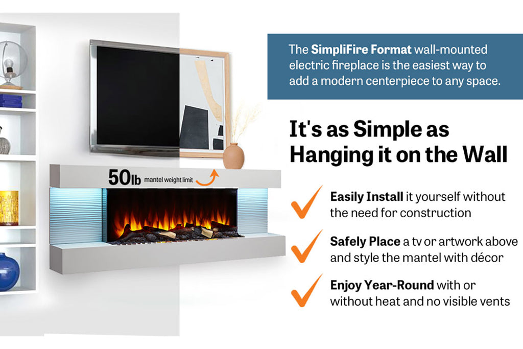 SimpliFire Format 50 inch Floating Mantel Electric Fireplace