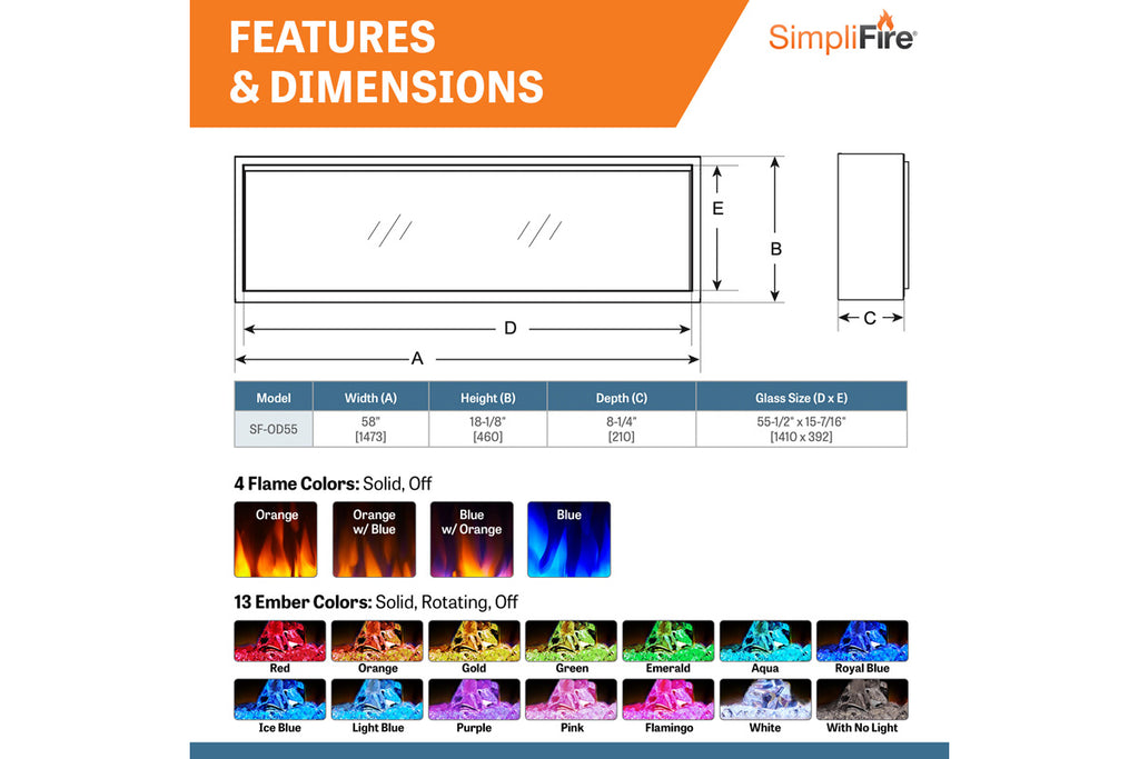 SimpliFire Forum 55'' Outdoor Built-in Electric Fireplace