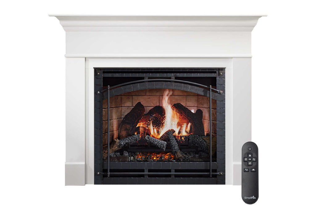 SimpliFire Wescott Mantel with Inception 36 Traditional Virtual Electric Fireplace Chateau Forge SF-INC36 | MK-WS-INC36