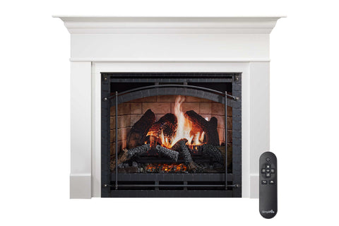 Image of SimpliFire Wescott Mantel with Inception 36 Traditional Virtual Electric Fireplace Chateau Forge SF-INC36 | MK-WS-INC36