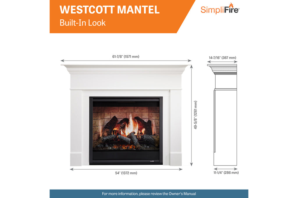 SimpliFire Wescott Mantel with Inception 36-in Traditional Virtual Electric Fireplace Folio Front SF-INC36 | MK-WS-INC36