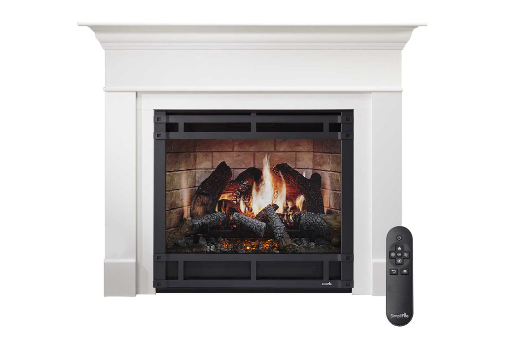 SimpliFire Wescott Mantel with Inception 36-in Traditional Virtual Electric Fireplace Halston Front SF-INC36 |MK-WS-INC36
