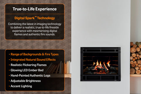 Image of SimpliFire Inception 36-in Traditional Virtual Smart Electric Fireplace with Folio Front - SF-INC36 Firebox Flames