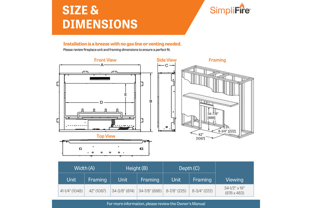 SimpliFire Inception 36-in Traditional Virtual Smart Electric Fireplace - SF-INC36 Firebox