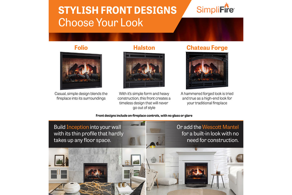 SimpliFire Inception 36-in Traditional Virtual Smart Electric Fireplace with Chateau Forge Front - SF-INC36 Firebox