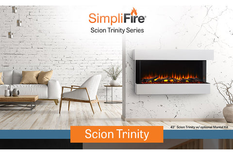 Image of SimpliFire Scion Trinity 50 in Wall Mount Electric Fireplace Mantel Package - SF-SCT43-BK SF-SCT43-MANTEL