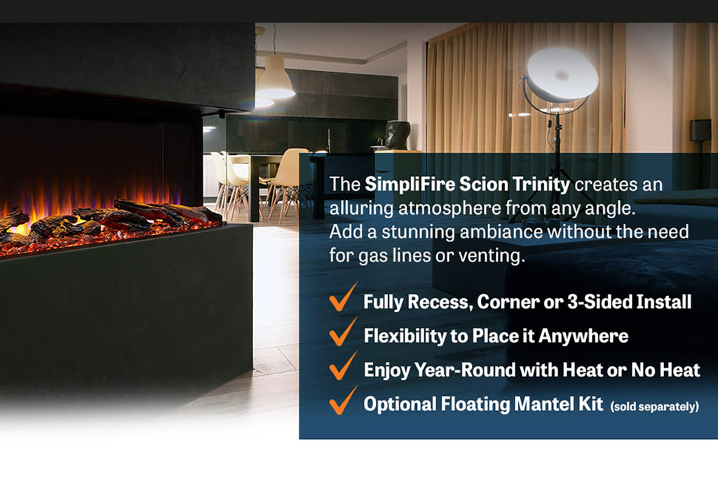 SimpliFire Scion Trinity 55 in Multi-Side Built In Linear Electric Fireplace - SF-SCT55-BK
