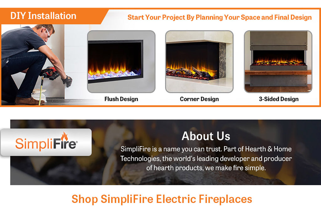 SimpliFire Scion Trinity 55 in Multi-Side Built In Linear Electric Fireplace - SF-SCT55-BK
