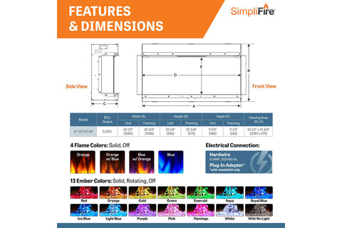 Image of SimpliFire Scion Trinity 43 in Multi-Side Built In Electric Fireplace - SF-SCT43-BK