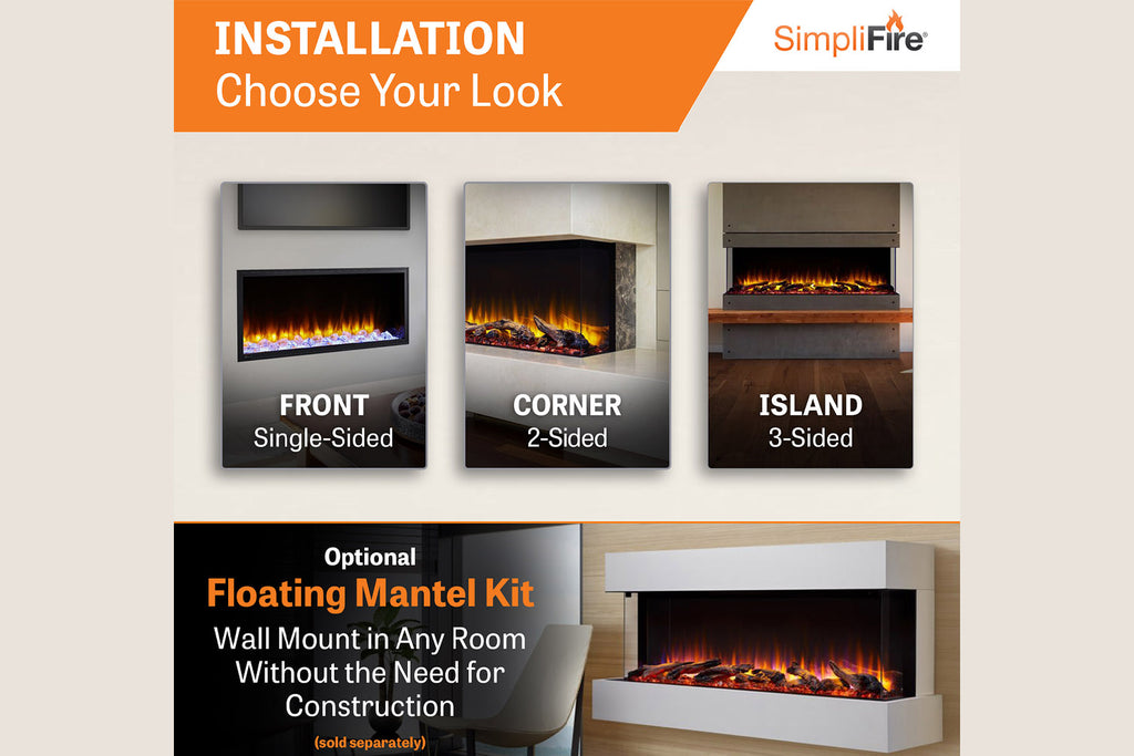 SimpliFire Scion Trinity 55 in Multi-Side Built In Linear Electric Fireplace - SF-SCT55-BK