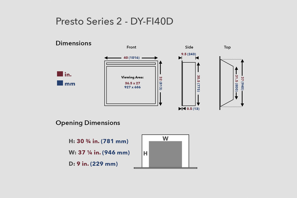 Dynasty Presto 40 Inch Built-In Electric Fireplace Insert | Electric Firebox | DY-FI40D | Dynasty Fireplaces