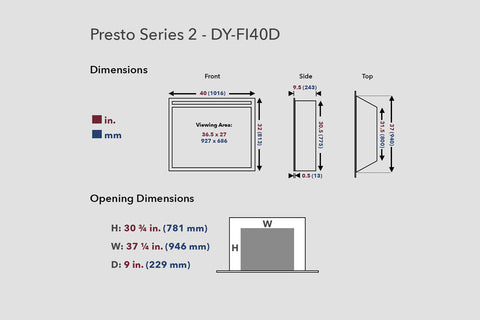 Image of Dynasty Presto 40 Inch Built-In Electric Fireplace Insert | Electric Firebox | DY-FI40D | Dynasty Fireplaces