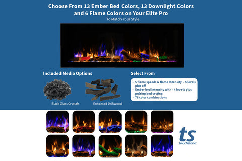 Image of Touchstone Sideline Elite Pro 60 Smart Wall Mount Recessed Electric Fireplace | Linear Fireplace Insert 80058