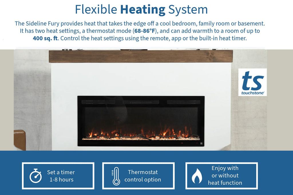 Touchstone Sideline FurySmart Wall Mount Recessed Electric Fireplace Heating