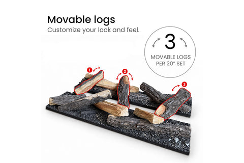 Image of Aquafire Hand-Painted Faux Wood Molded Log Set with Ember Bed for Aquafire Water Vapor Fireplace