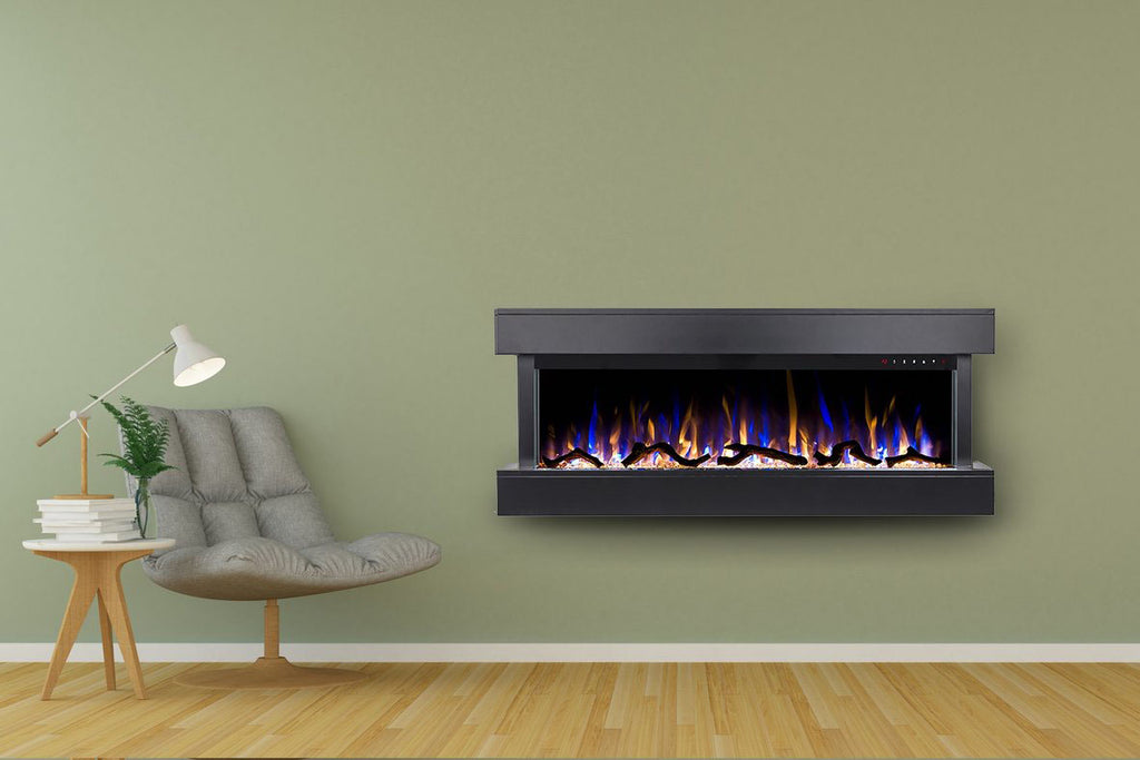 Touchstone Chesmont 50" Wall Mount 3-sided Electric Fireplace in Black | 80034 | Electric Fireplaces Depot