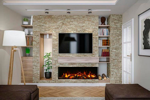 Image of Amantii Tru View Extra Tall Deep 40-inch 3-Sided View Built In Indoor & Outdoor Electric Fireplace with Heater | 40-TRV-XT-XL | Electric Fireplaces Depot