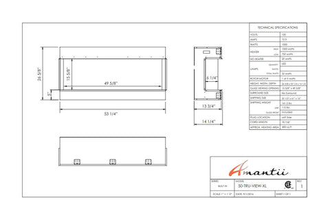 Image of Amantii Panorama 50 inch 3-Sided Built-in Indoor & Outdoor Electric Fireplace - Heater - Dimensions - Electric Fireplaces Depot