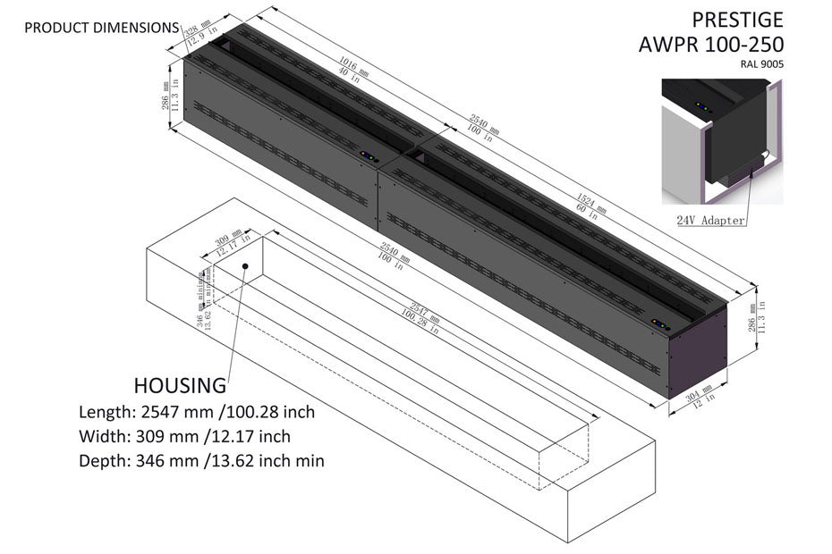 AFireWater Prestige Pro Water Vapor 60'' Built-In Electric Fireplace Insert | Water Mist Electric Fireplace | AWPR-60-150 | Electric Fireplaces Depot