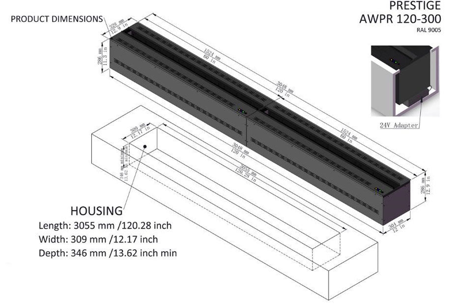 AFireWater Prestige Pro Water Vapor 40'' Built-In Electric Fireplace Insert | Water Mist Electric Fireplace | AWPR-40-100 | Electric Fireplaces Depot