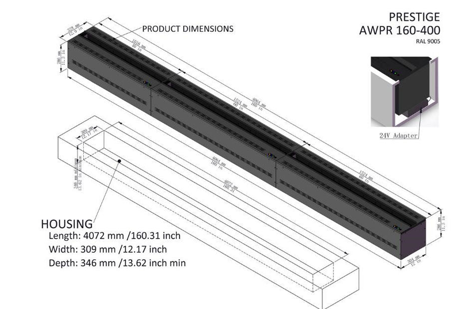 AFireWater Prestige Pro Water Vapor 40'' Built-In Electric Fireplace Insert | Water Mist Electric Fireplace | AWPR-40-100 | Electric Fireplaces Depot