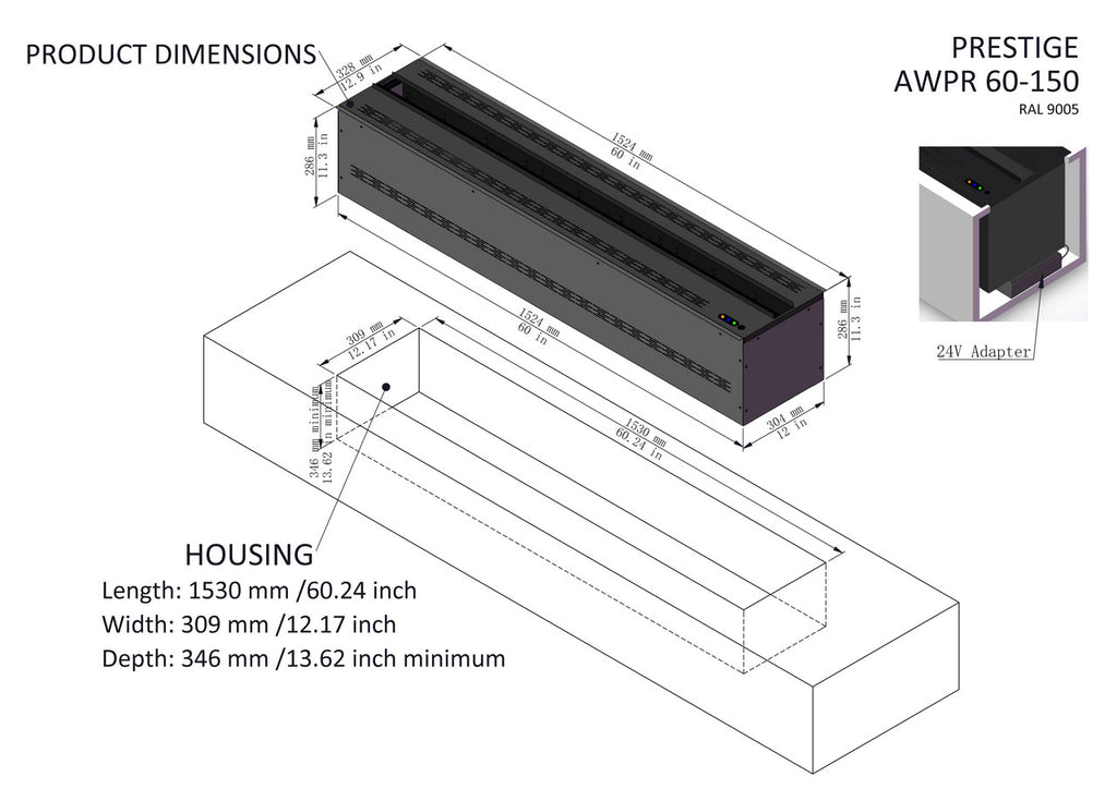 AFireWater Prestige Pro Water Vapor 40'' Built-In Electric Fireplace Insert | Water Mist Electric Fireplace | AWPR-40-100 | Electric Fireplaces Depot