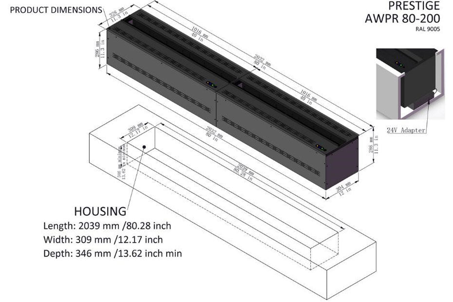 AFireWater Prestige Pro Water Vapor 20'' Built-In Electric Fireplace Insert | Water Mist Electric Fireplace | AWPR-20-50 | Electric Fireplaces Depot