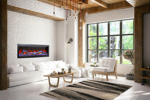 Image of Amantii Symmetry Bespoke 74-inch Wall Mount Recessed Linear Indoor & Outdoor Electric Fireplace | SYM-74 BESPOKE | Electric Fireplaces Depot