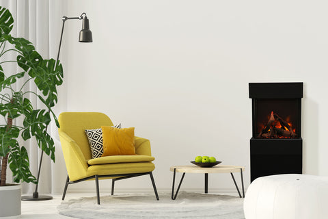 Image of Amantii Wall Mount Freestanding Cube Lumina 3-Sided View Indoor Outdoor Electric Fireplace | CUBE-2025WM-LUMINA