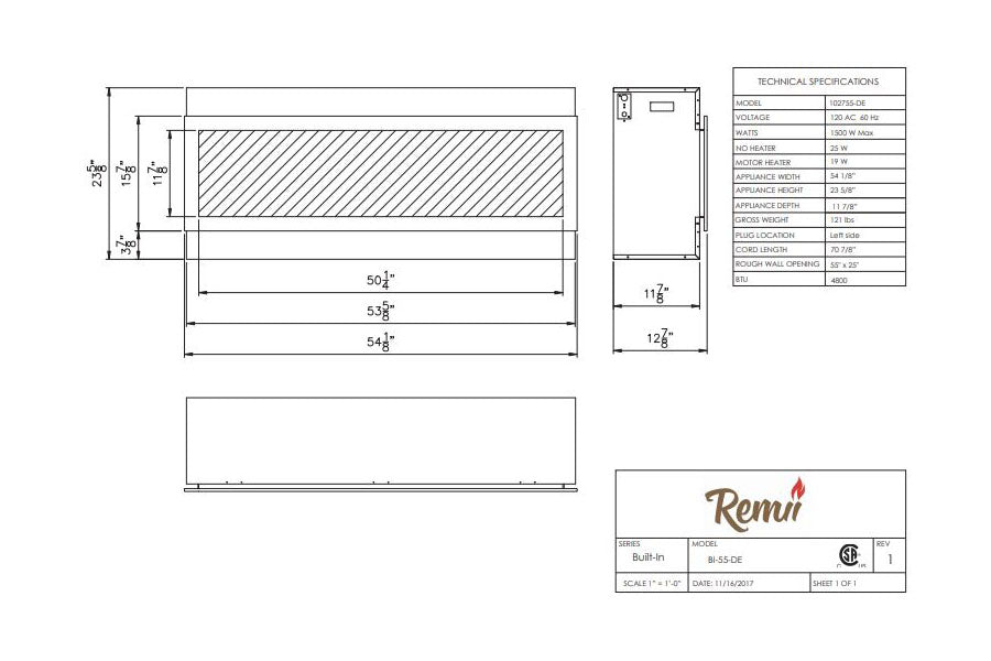 Remii 55 inch Extra Deep Built-In Indoor Outdoor Electric Fireplace | Heater | 102755-DE | Electric Fireplaces Depot