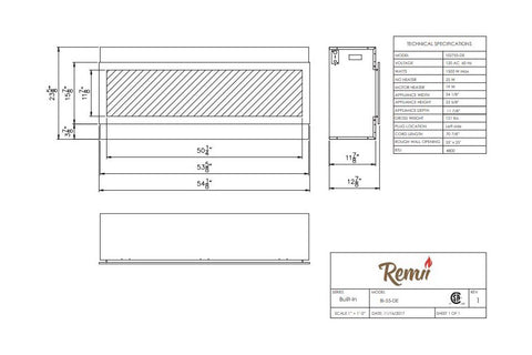 Image of Remii 55 inch Extra Deep Built-In Indoor Outdoor Electric Fireplace | Heater | 102755-DE | Electric Fireplaces Depot
