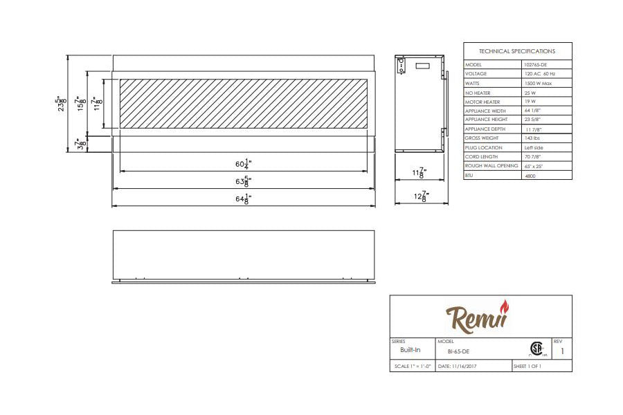 Remii 65 inch Extra Deep Built-In Indoor Outdoor Electric Fireplace | Heater | 102765-DE | Electric Fireplaces Depot