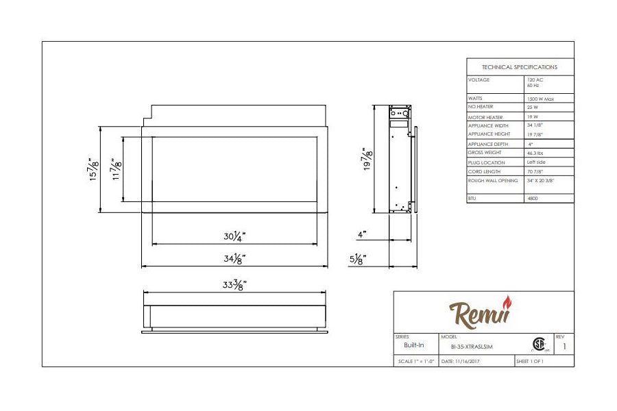 Remii 35 Inch Extra Slim Built-In Indoor Outdoor Electric Fireplace | Heater | 102735-XS | Electric Fireplaces Depot