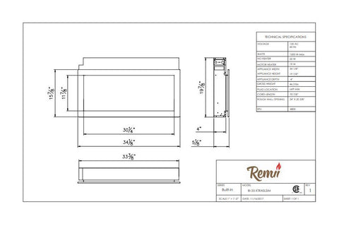 Image of Remii 35 Inch Extra Slim Built-In Indoor Outdoor Electric Fireplace | Heater | 102735-XS | Electric Fireplaces Depot