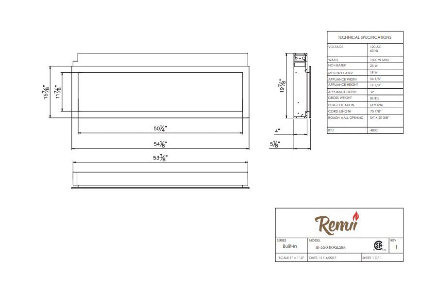 Remii 55 Inch Extra Slim Built-In Indoor Outdoor Electric Fireplace | Heater | 102755-XS | Electric Fireplaces Depot