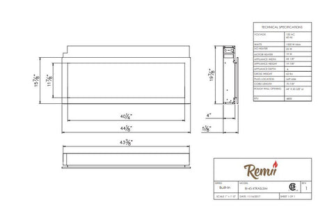 Image of Remii 45 Inch Extra Slim Built-In Indoor Outdoor Electric Fireplace | Heater | 102745-XS | Electric Fireplaces Depot