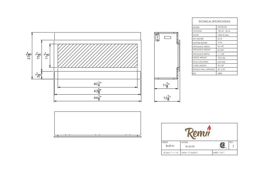 Remii 45 inch Extra Deep Built-In Indoor Outdoor Electric Fireplace | Heater | 102745-DE | Electric Fireplaces Depot