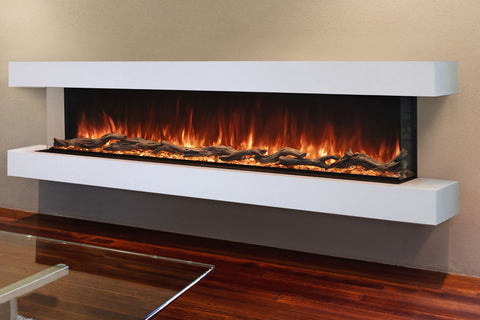 Image of Modern Flames Landscape Pro 82'' 3-Sided Electric Fireplace Wall Mount Studio Suite Mantel in White | WMC68LPMRTF | Electric Fireplaces Depot