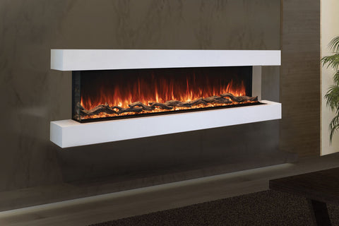 Image of Modern Flames Landscape Pro 58" 3-Sided Electric Fireplace Wall Mount Studio Suite Mantel in White | WMC44LPMRTF | Electric Fireplaces Depot