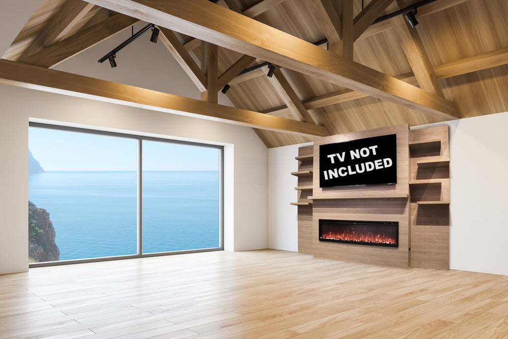 Modern Flames Allwood Fireplace Media Wall in Coastal Sand - Spectrum Slimline 60 Electric Fireplace - AFWS-CS | SPS-60B