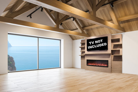 Image of Modern Flames Allwood Fireplace Media Wall in Coastal Sand - Spectrum Slimline 60 Electric Fireplace - AFWS-CS | SPS-60B