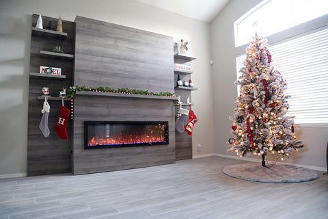 Image of Modern Flames Allwood Wall System in Driftwood Gray with Spectrum Slimline 60 in Electric Fireplace AFWS-DW SPS Fireplace