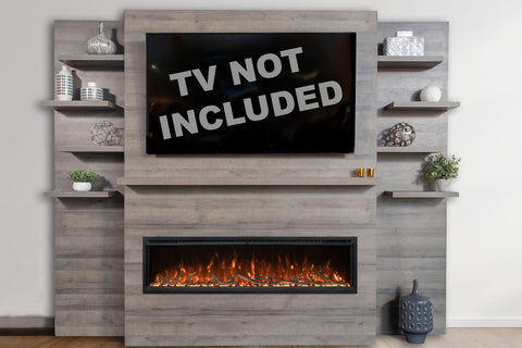 Image of Modern Flames Allwood Wall System in Driftwood Gray with Spectrum Slimline 60 in Electric Fireplace AFWS-DW