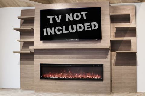 Image of Modern Flames Allwood Fireplace Media Wall in Coastal Sand - Spectrum Slimline 60 Electric Fireplace - AFWS-CS | SPS-60B