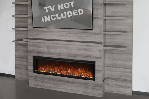 Image of Modern Flames Allwood Wall System in Driftwood Gray with Spectrum Slimline 60 in Electric Fireplace AFWS-DW 