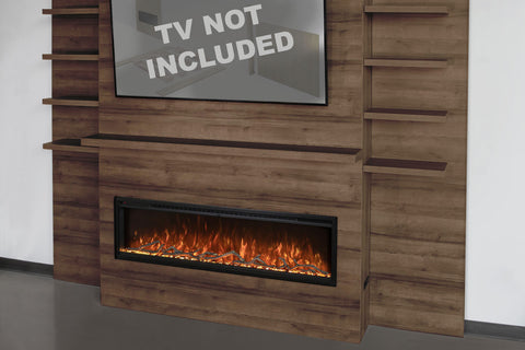 Image of Modern Flames Allwood Wall System in Weathered Walnut with Spectrum Slimline 60 in Electric Fireplace | AFWS-WW