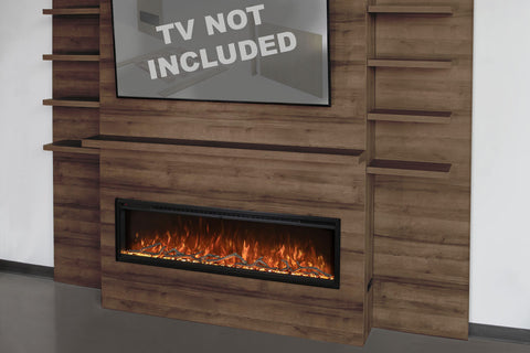 Image of Modern Flames Allwood Wall System in Weathered Walnut with Spectrum Slimline 60 in Electric Fireplace | AFWS-WW